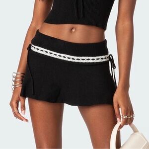Edikted Black Crochet-Trim Knit Mini Skirt - Women's